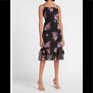 Express floral clip dot tiered midi dress